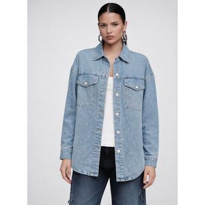 Avec Les Filles Rhinestone Denim Shacket Size L Embellished Button Front